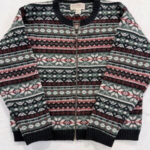 Newton Trading Co Men’s Fair Isle Zip Sweater 100% Wool Size M
